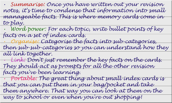 Index cards for revision