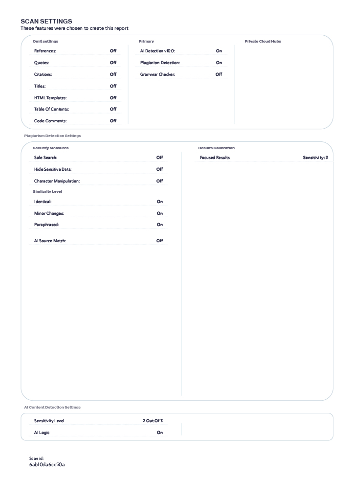 Plagiarism checker and AI detector report - page 9 the scan settings confirmation page