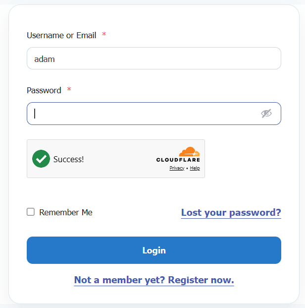 Login screen