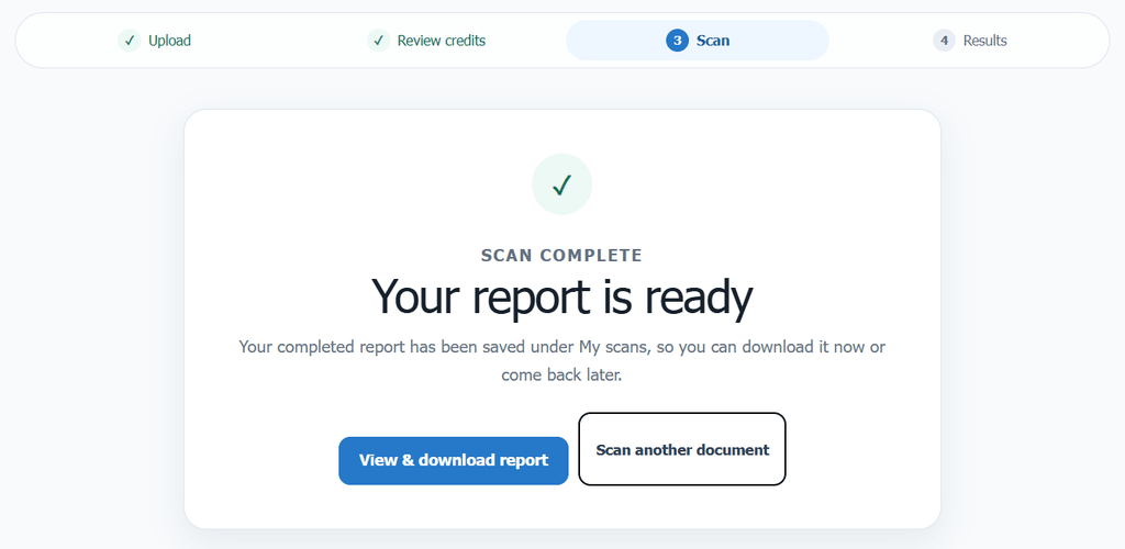 Screenshot to show that the AI scan and plagiarism check is ready.